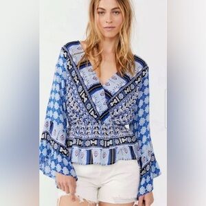 Free People Rosalie Wrap Top Blue & White Size XS